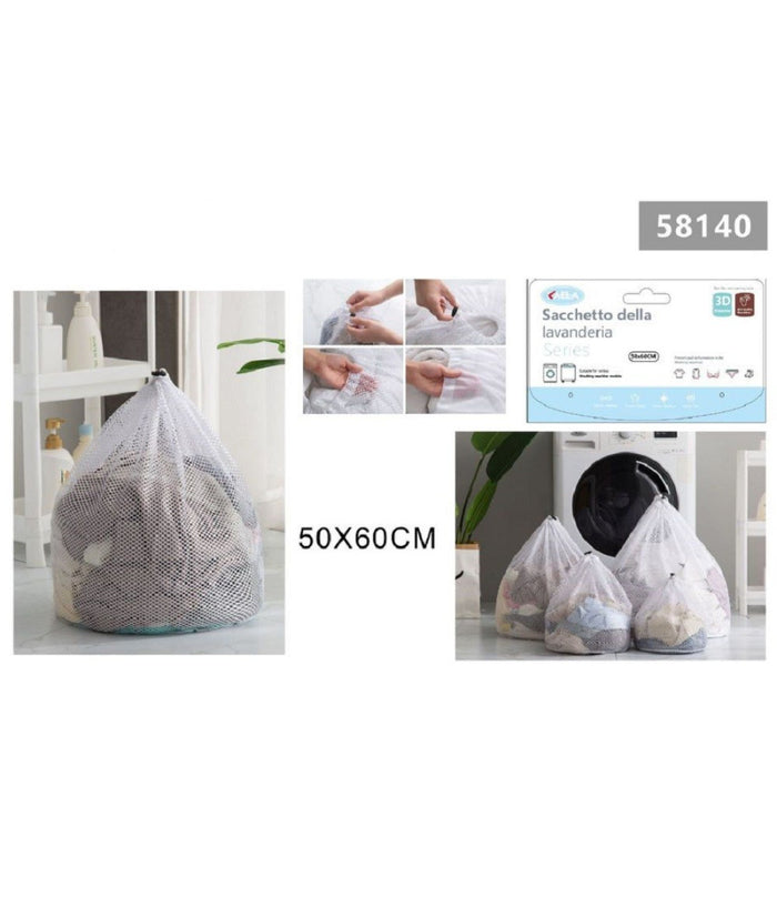 Sacchetto Lavanderia Bucato Borsa A Rete Biancheria 50x60 Cm Con Coulisse 58140         