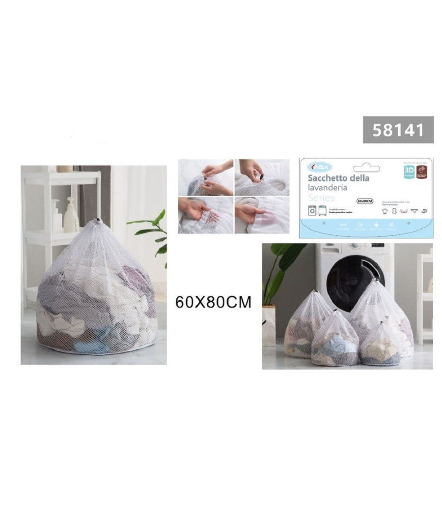 Sacchetto Lavanderia Bucato Borsa A Rete Biancheria 60 X 80cm Con Coulisse 58141         