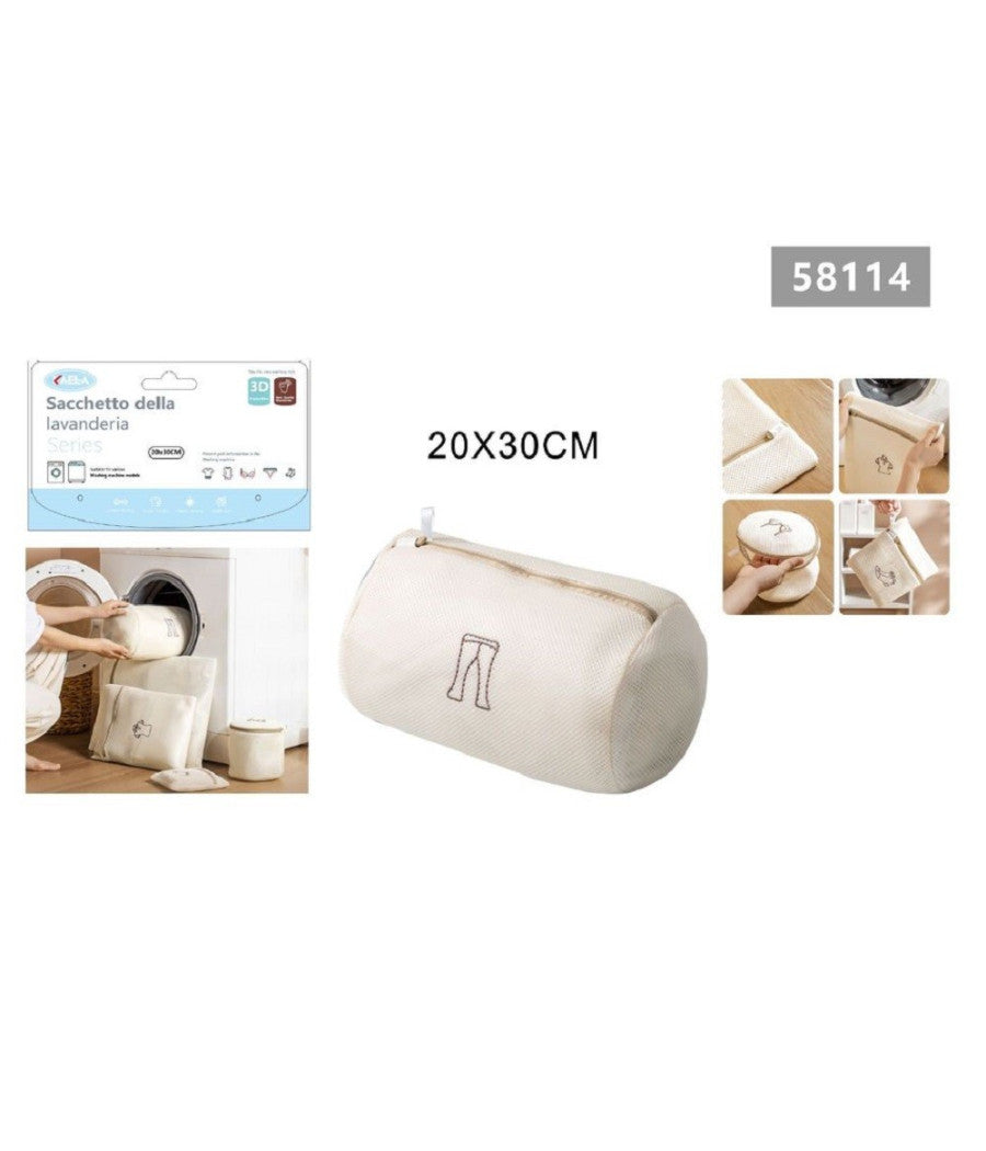 Sacchetto Lavatrice Beige Borsa Biancheria Lavaggio A Rete Intimo 20x30cm 58114         