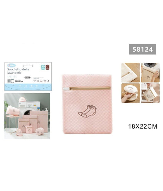Sacchetto Lavatrice Rosa Borsa Biancheria Calzini Lavaggio A Rete 18x22cm 58124         