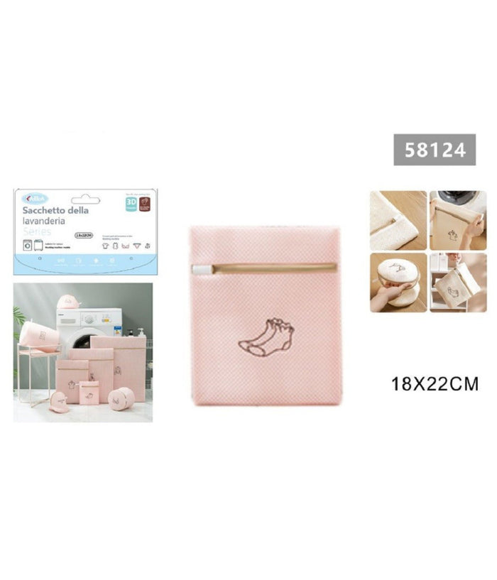 Sacchetto Lavatrice Rosa Borsa Biancheria Calzini Lavaggio A Rete 18x22cm 58124         