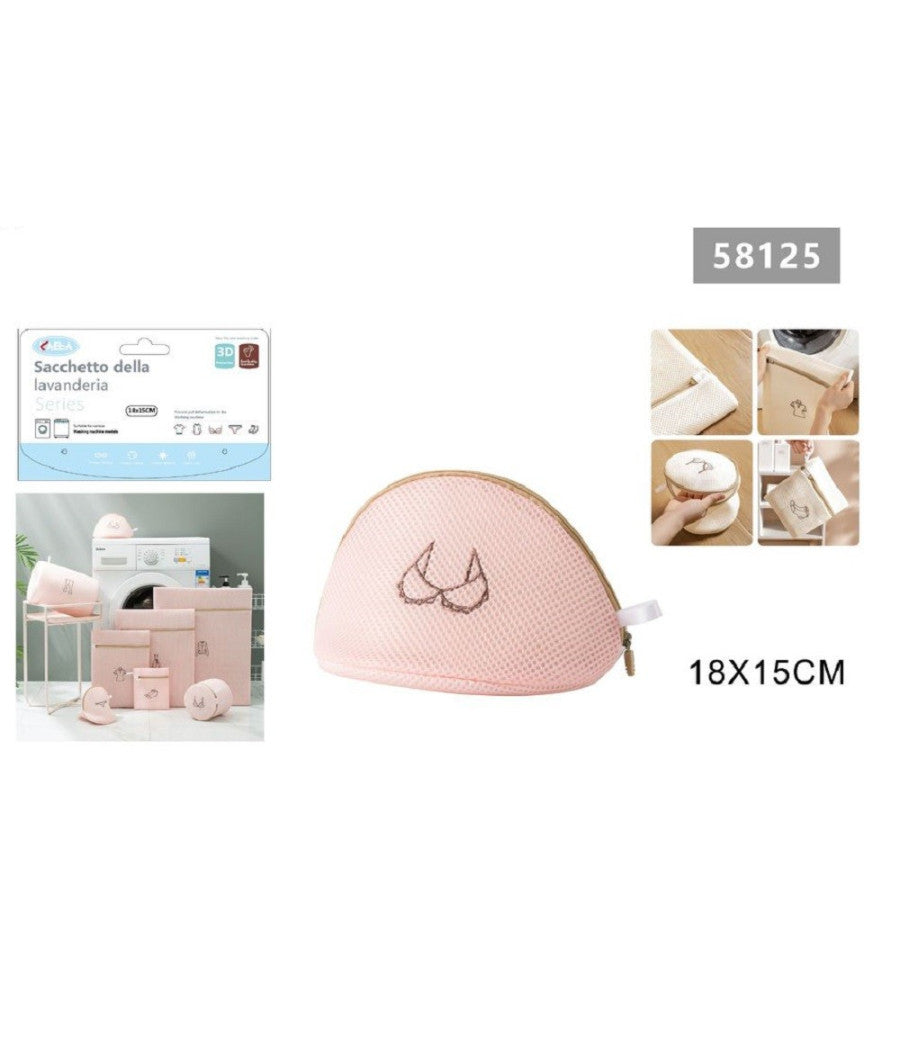 Sacchetto Lavatrice Rosa Borsa Biancheria Reggiseno Lavaggi A Rete 18x15cm 58125         