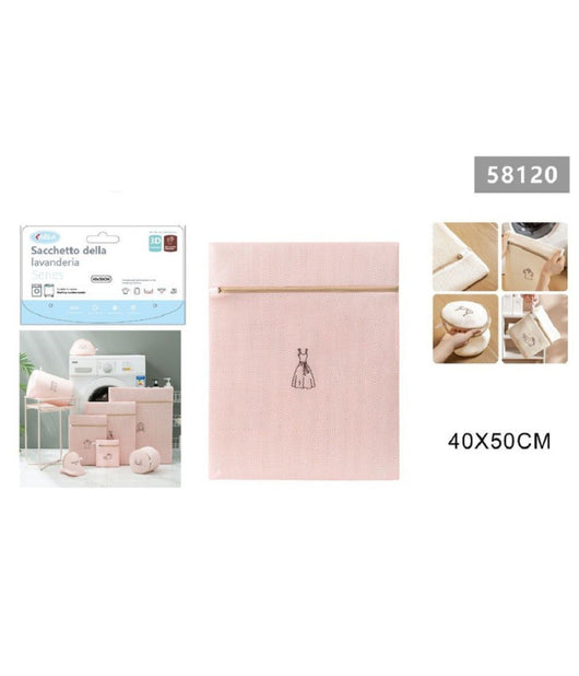 Sacchetto Lavatrice Rosa Borsa Biancheria Vestiti Lavaggio A Rete 40x50 Cm 58120         