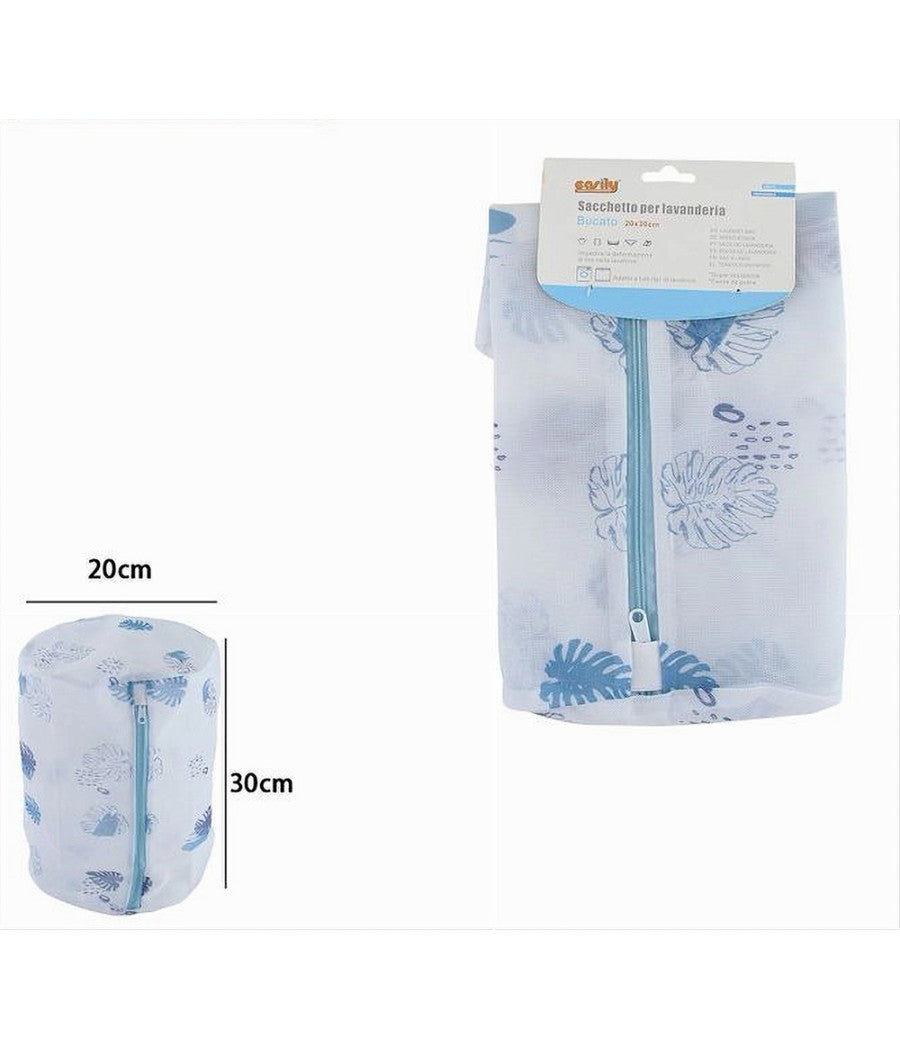 Sacchetto Per Bucato Lavaggio Rete Cerniera Biancheria 20x30cm A Fantasia 87439         
