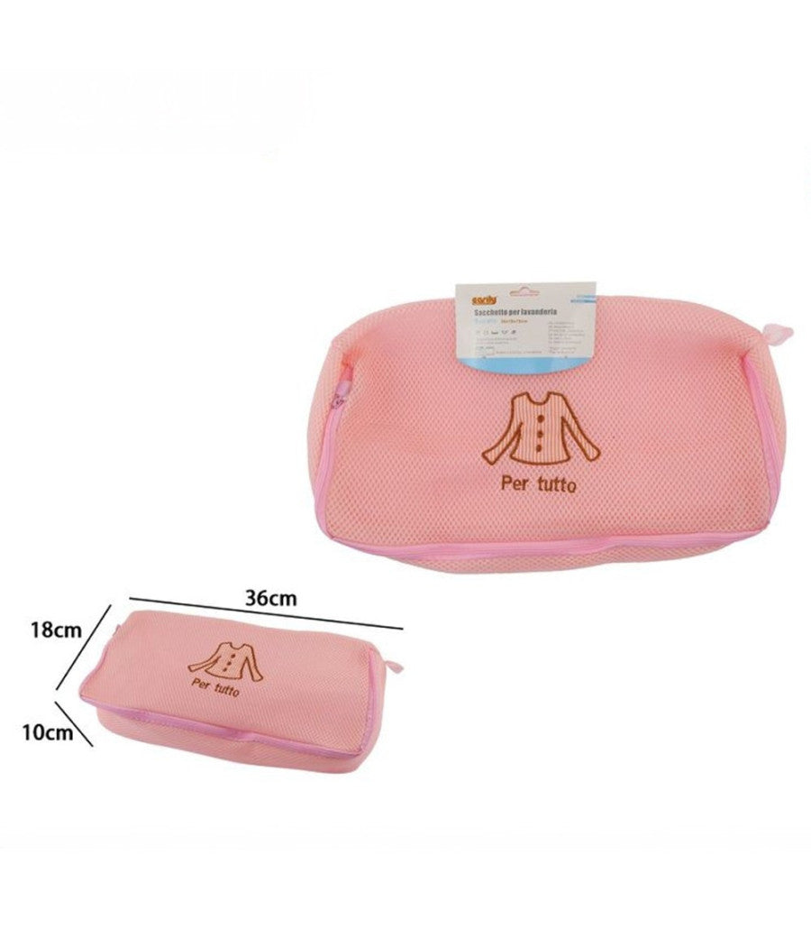 Sacchetto Per Lavanderia Lavatrice Lavaggi Biancheria Rete Rosa 36x18x10cm 59372         