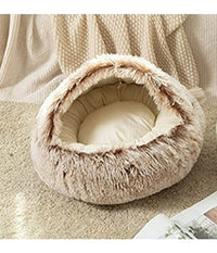 Sacco A Pelo Semi Chiuso Pelliccia Sintetica Morbido Per Gatti Cani Marrone 65cm         