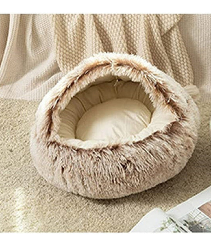 Sacco A Pelo Semi Chiuso Pelliccia Sintetica Morbido Per Gatti Cani Marrone 65cm         