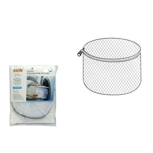 Trade Shop - Sacco A Rete Fine Forma Rotonda Proteggi Bucato Per Intimo Con Zip 16x16cm 59994         