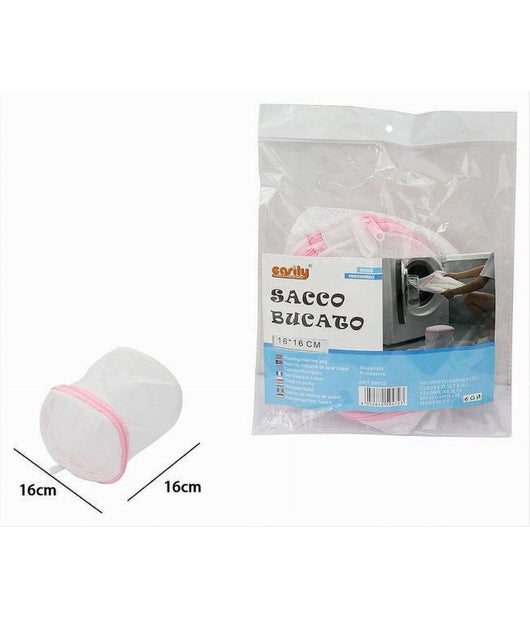 Sacco Rete Lavaggio Lavatrice Biancheria Per Bucato Con Zip Tondo 16x16 Cm 59472         