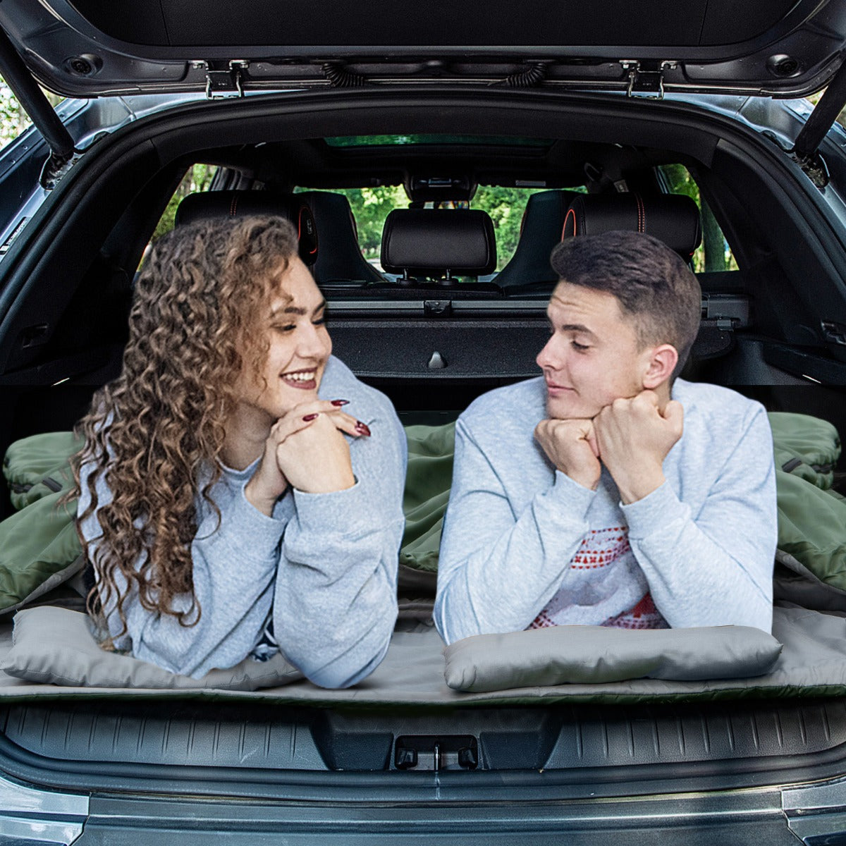 Sacco a pelo in poliestere XL matrimoniale con 2 cuscini e borsa per 2 persone Verde-Letti e sacchi a pelo