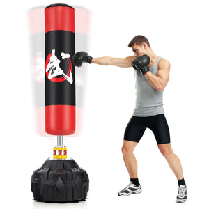 Sacco pesante con base riempibile 12 ventose e ammortizzatori per adulti e adolescenti, Sacco da boxe autonomo da 178 cm Rosso-Boxe