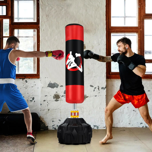 Sacco pesante con base riempibile 12 ventose e ammortizzatori per adulti e adolescenti, Sacco da boxe autonomo da 178 cm Rosso-Boxe