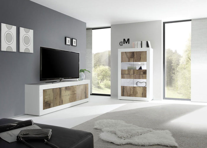 Soggiorno bianco lucido e Pero con Vetrina e Madia 2 ante 2 cassetti ZLCSALBP1