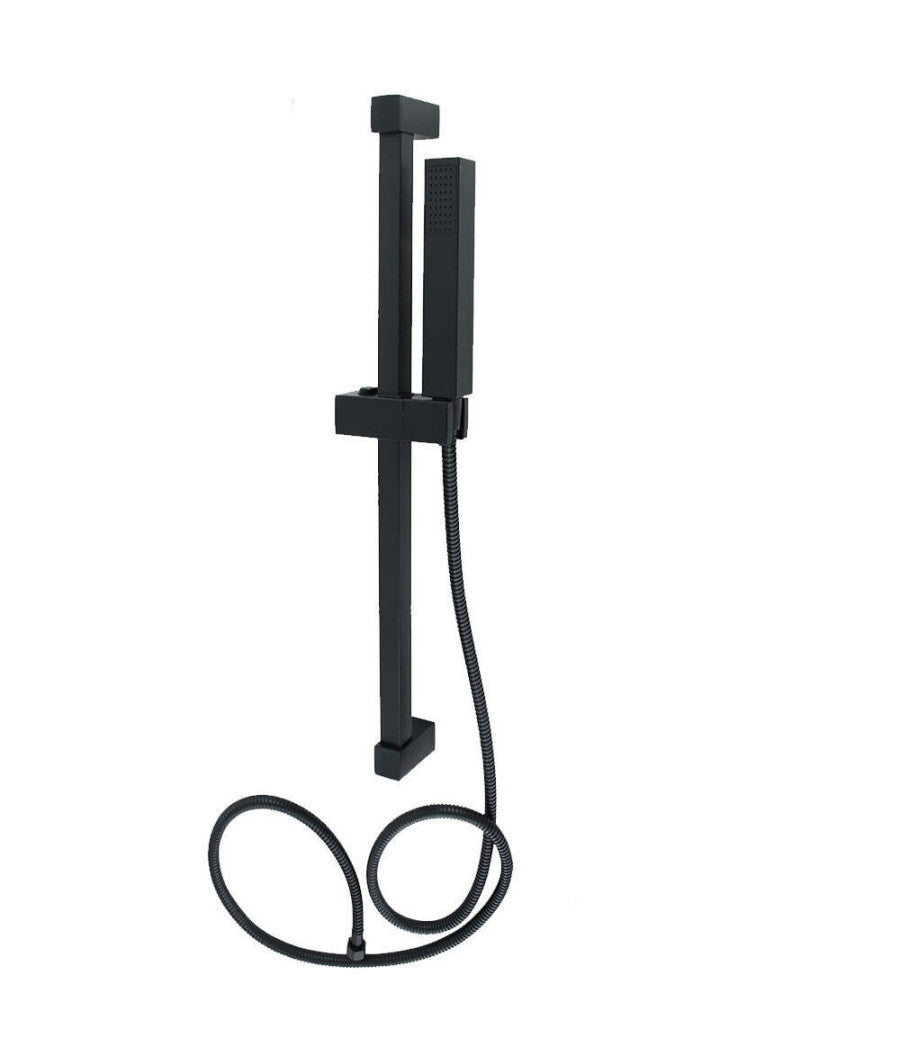 Saliscendi 60cm Doccia Nero Con Doccino Soffione Quadrato Bagno 87495 Tubo 180cm         