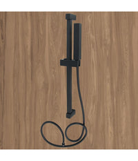 Saliscendi 60cm Doccia Nero Con Doccino Soffione Quadrato Bagno 87495 Tubo 180cm         