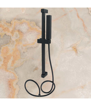 Saliscendi 60cm Doccia Nero Con Doccino Soffione Quadrato Bagno 87495 Tubo 180cm         