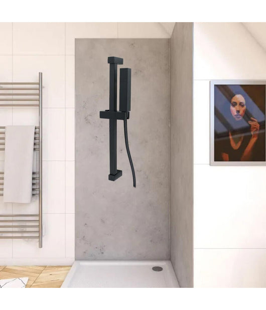 Saliscendi 60cm Doccia Nero Con Doccino Soffione Quadrato Bagno 87495 Tubo 180cm         