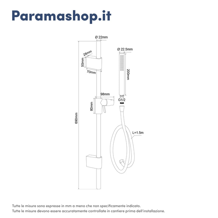 Saliscendi ottone cromato con doccino e flessibile pvc 150 cm |Adda