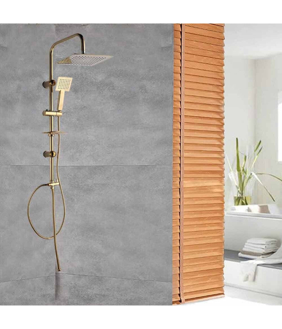 Saliscendi Bagno Colonna Doccia Miscelatore Oro Soffione Quadrato Doccetta 87305         