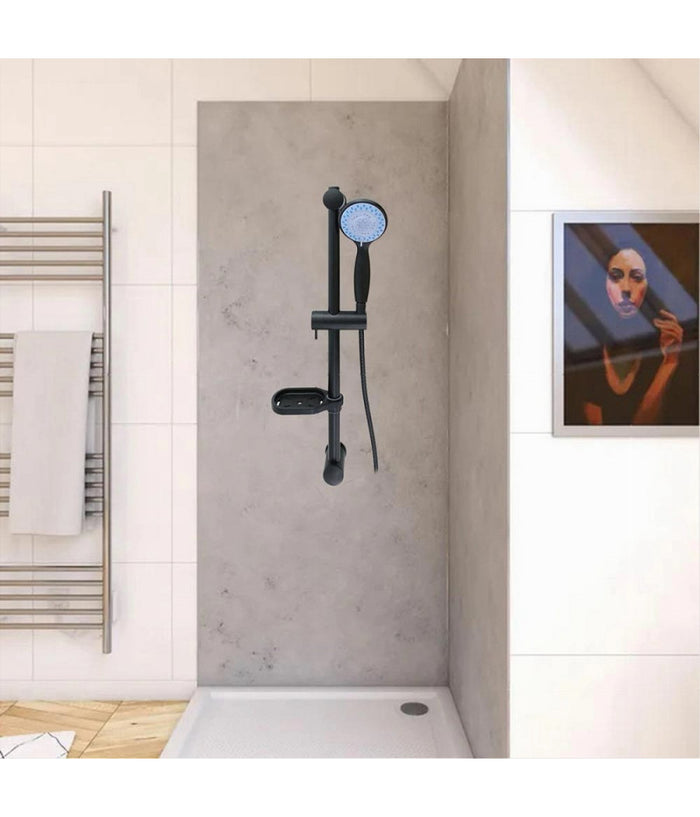 Saliscendi Colonna Doccia Nero Soffione Multigetto Mensola Porta Sapone Bagno 87494         