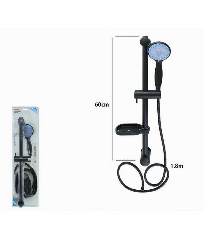 Saliscendi Colonna Doccia Nero Soffione Multigetto Mensola Porta Sapone Bagno 87494         