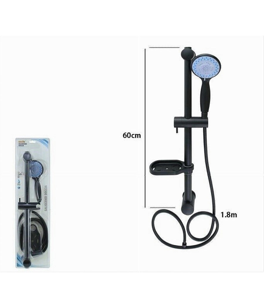 Saliscendi Colonna Doccia Nero Soffione Multigetto Mensola Porta Sapone Bagno 87494         