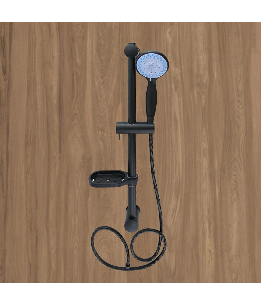 Saliscendi Colonna Doccia Nero Soffione Multigetto Mensola Porta Sapone Bagno 87494         