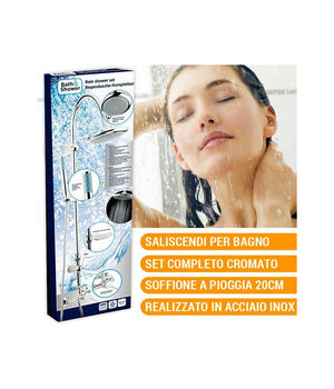 Saliscendi Completo Asta Doccia Doccetta Anticalcare Acciaio Inox 22x3,2cm Cromo         