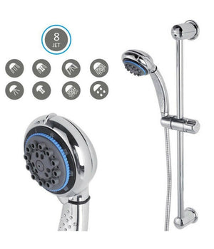 Saliscendi Con Soffione Doccia 8 Funzioni Getti Asta 60 Cm Cromato Bagno Vasca         