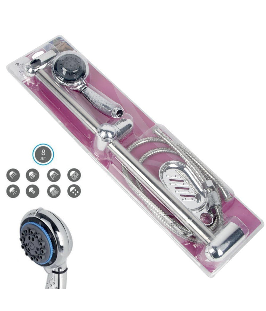 Saliscendi Con Soffione Doccia 8 Funzioni Getti Asta 60 Cm Cromato Bagno Vasca         