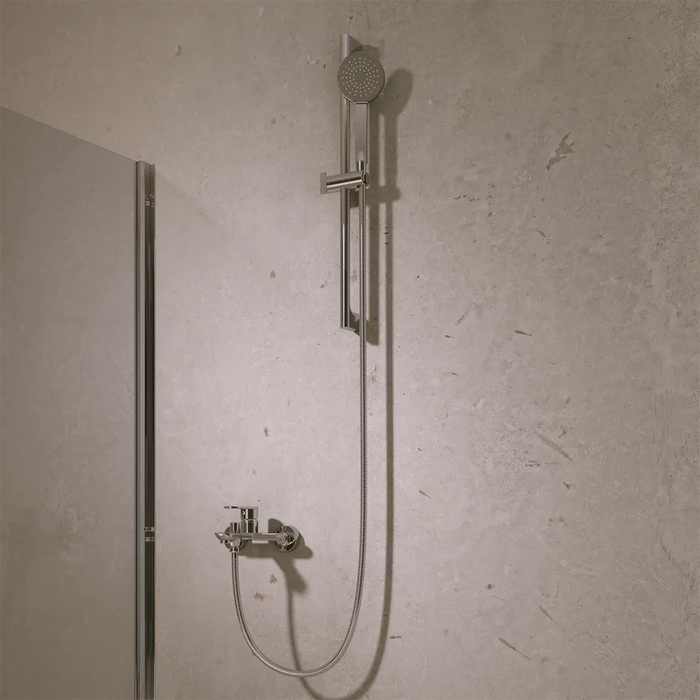 Saliscendi cromato con miscelatore esterno con doccino e flessibile 150cm | Baltea