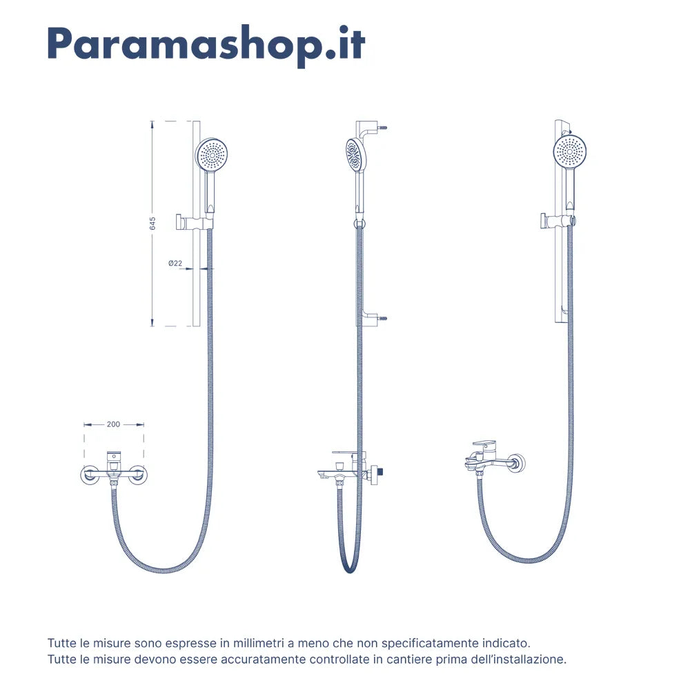 Saliscendi nero opaco con miscelatore esterno con doccino e flessibile 150cm | Baltea