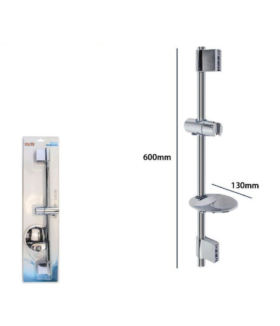 Saliscendi Cromato Per Soffione Doccia Con Porta Sapone Bagno Moderno 60cm 79361         