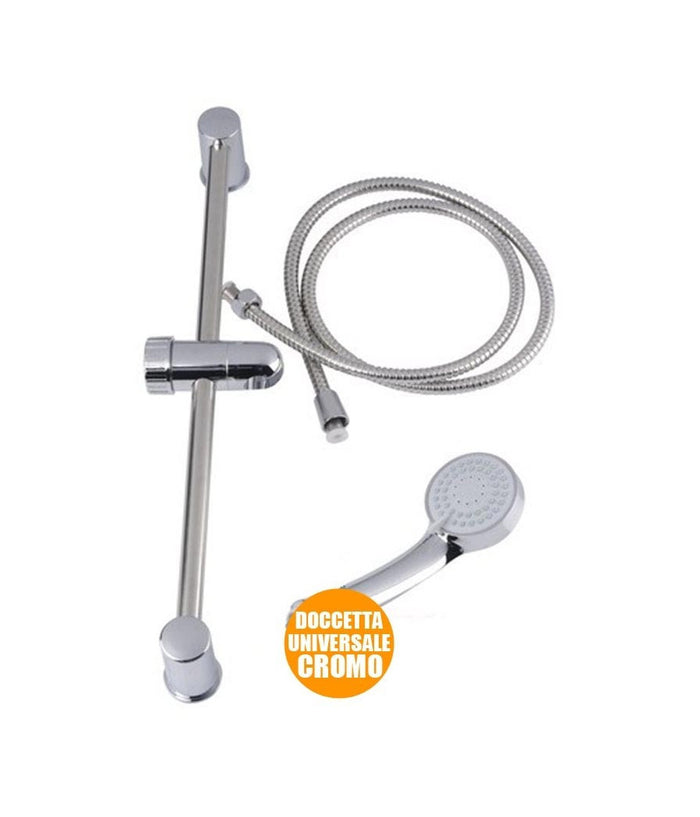Saliscendi In Acciaio Soffione Doccia 3 Funzioni Con Asta Universale Doccetta         