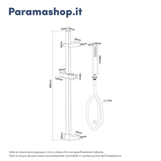 Saliscendi ottone cromato con doccino e flessibile pvc 150 cm | Lambro