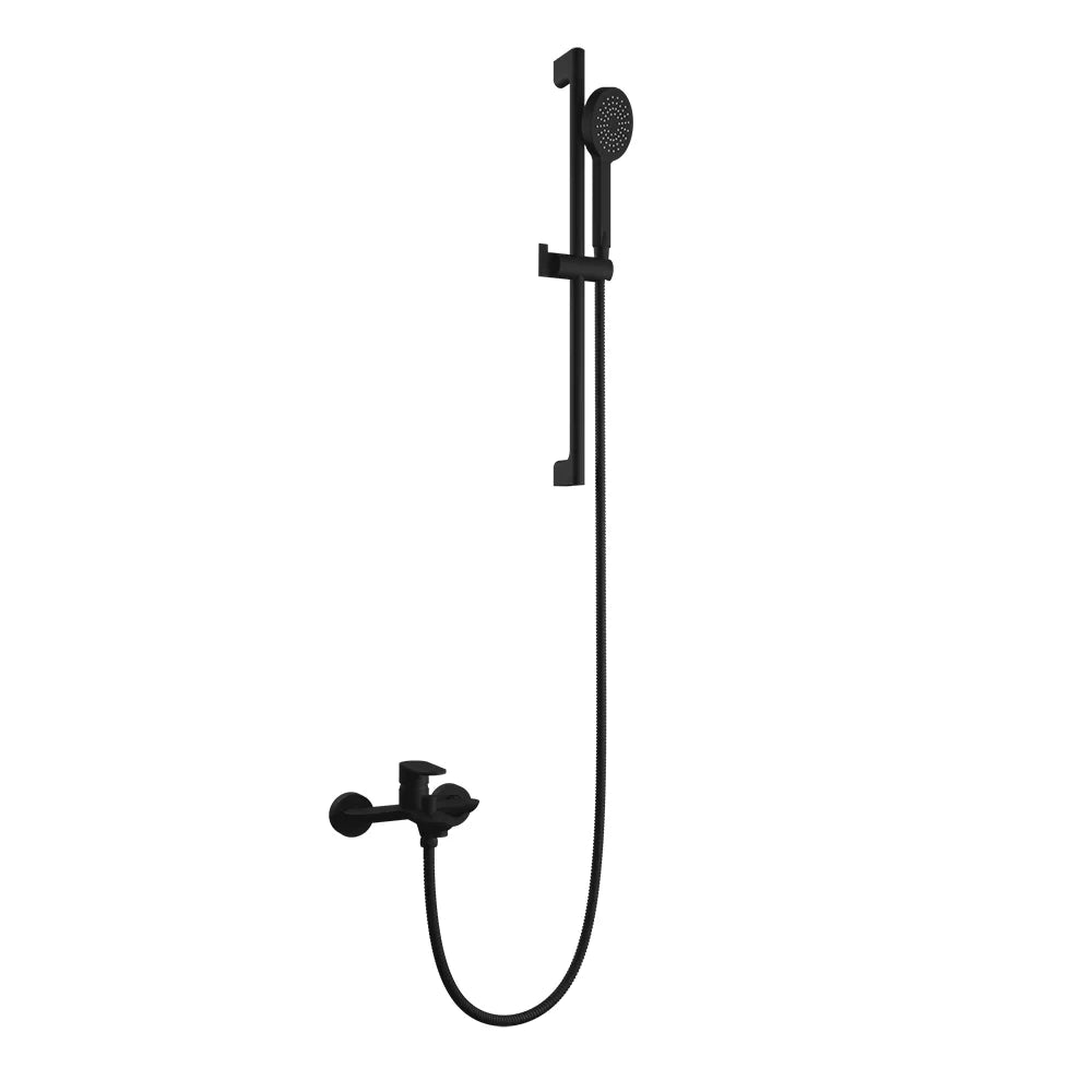 Saliscendi nero opaco con miscelatore esterno con doccino e flessibile 150cm | Baltea