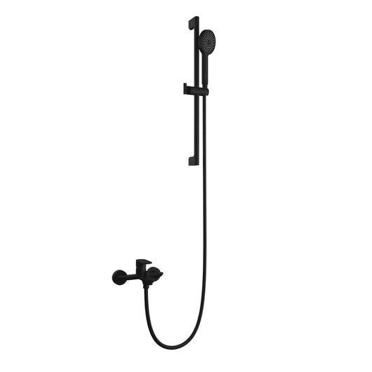 Saliscendi nero opaco con miscelatore esterno con doccino e flessibile 150cm | Baltea