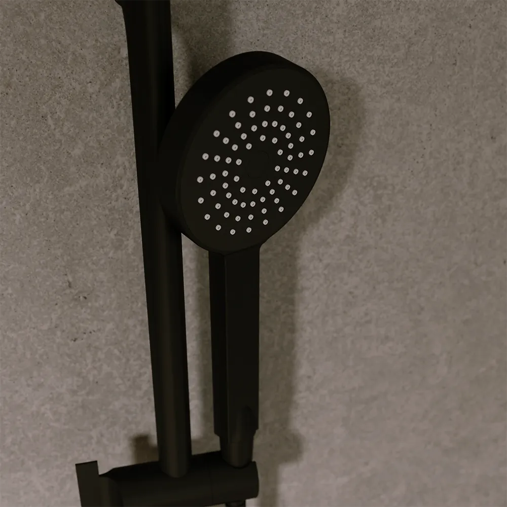 Saliscendi nero opaco con miscelatore esterno con doccino e flessibile 150cm | Baltea