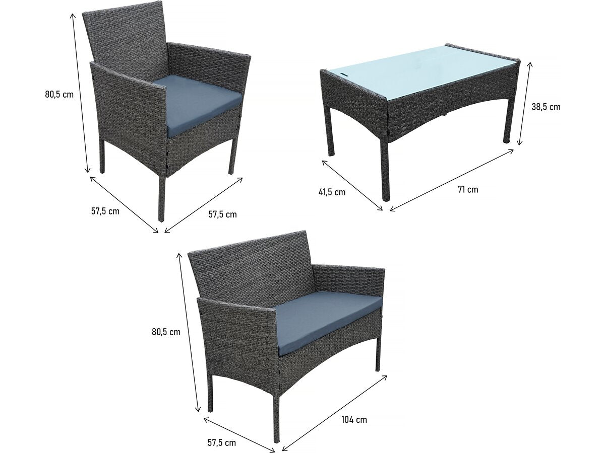 Set di mobili da giardino bassi in resina Toronto 4 posti - Grigio scuro