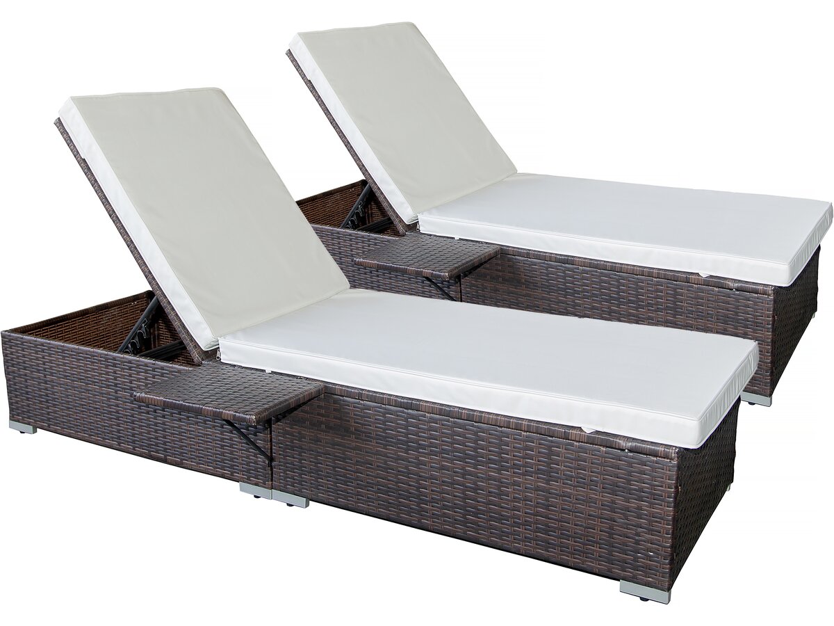 Set 2 lettini prendisole in resina intrecciata con cuscini "Alice" - Beige