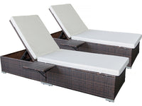 Set 2 lettini prendisole in resina intrecciata con cuscini "Alice" - Beige