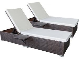 Set 2 lettini prendisole in resina intrecciata con cuscini "Alice" - Beige