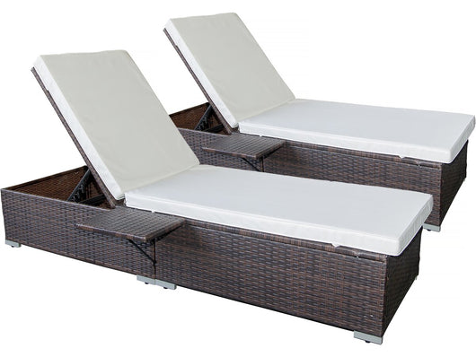 Set 2 lettini prendisole in resina intrecciata con cuscini "Alice" - Beige