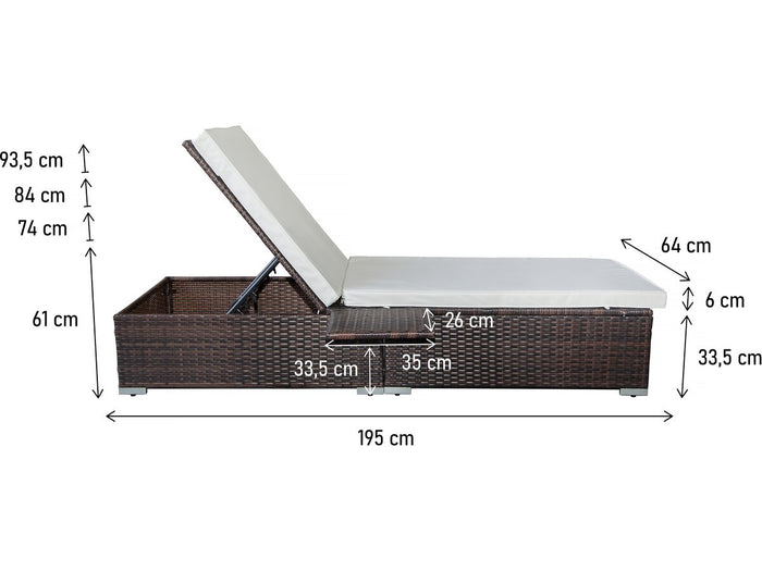 Set 2 lettini prendisole in resina intrecciata con cuscini "Alice" - Beige