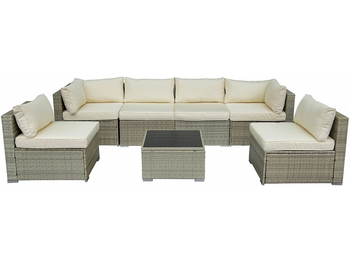 Set da giardino panoramico "Elia" in resina e vimini - 6 posti - Beige