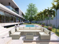 Set da giardino panoramico "Elia" in resina e vimini - 6 posti - Beige