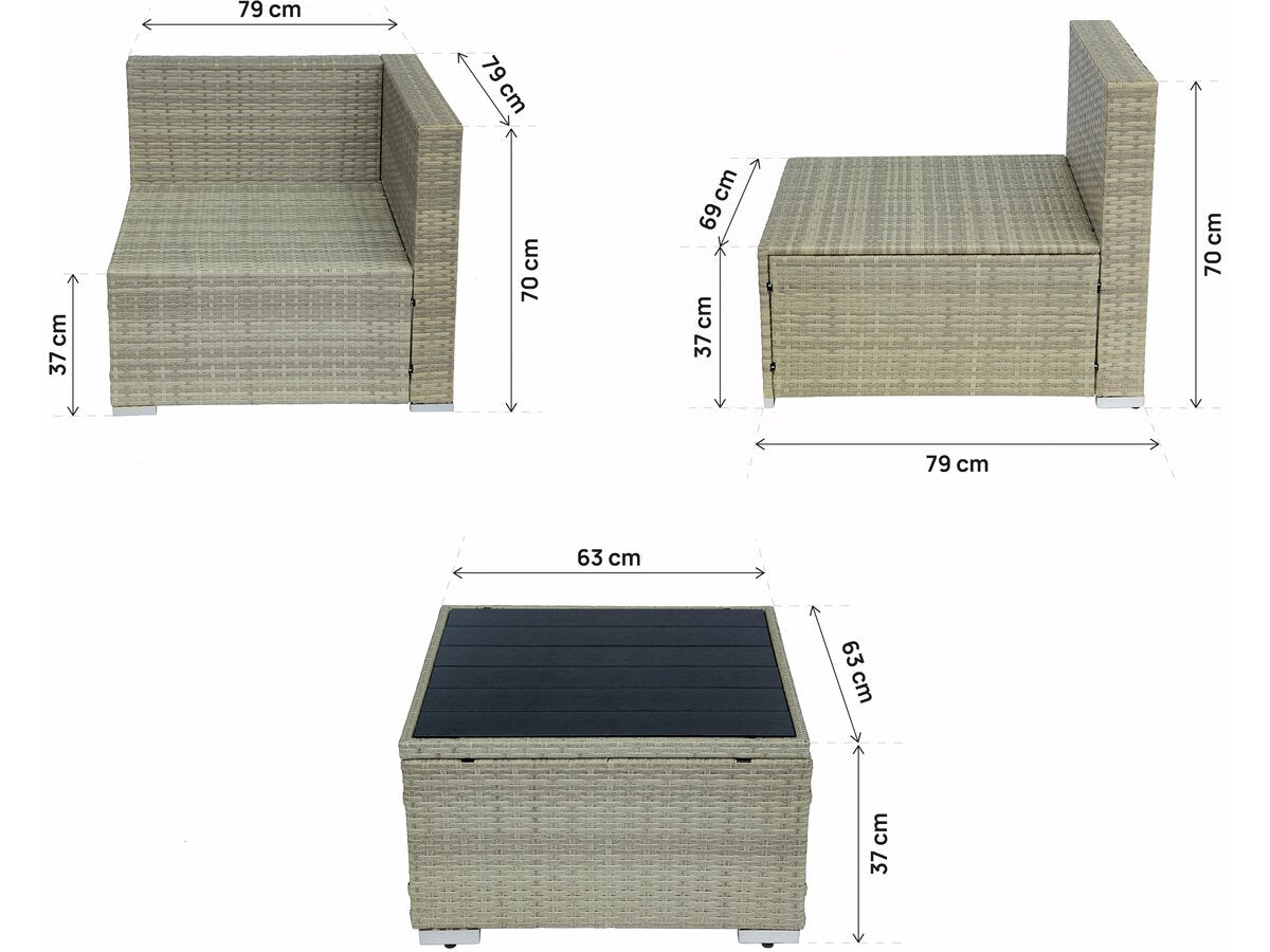 Set da giardino panoramico "Elia" in resina e vimini - 6 posti - Beige