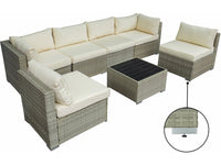 Set da giardino panoramico "Elia" in resina e vimini - 6 posti - Beige