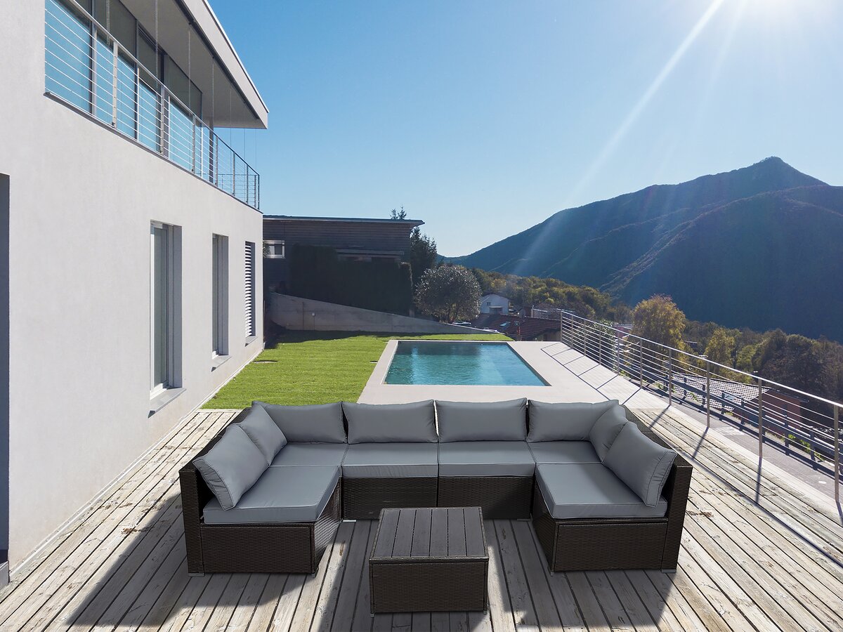 Set da giardino panoramico in resina e vimini "Océane" - 6 posti - Marrone