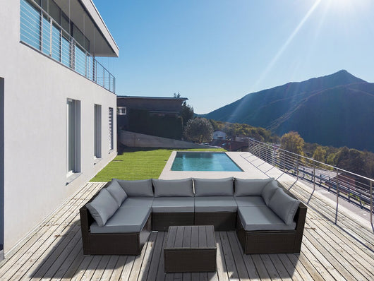 Set da giardino panoramico in resina e vimini "Océane" - 6 posti - Marrone